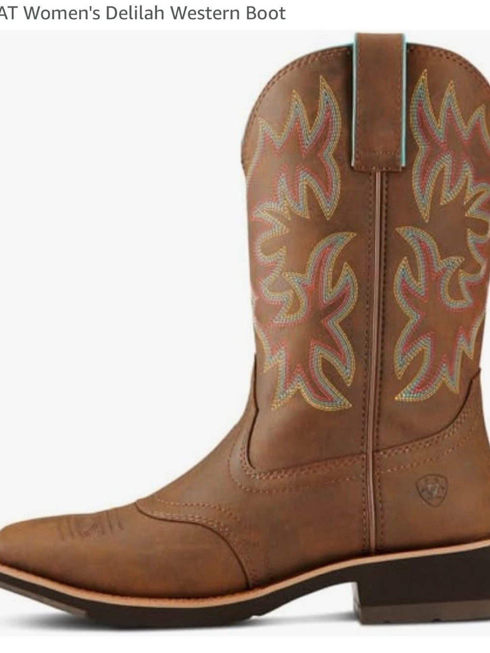 Ariat Brown Leather Western Ankle Boot with Multicolor Stitching